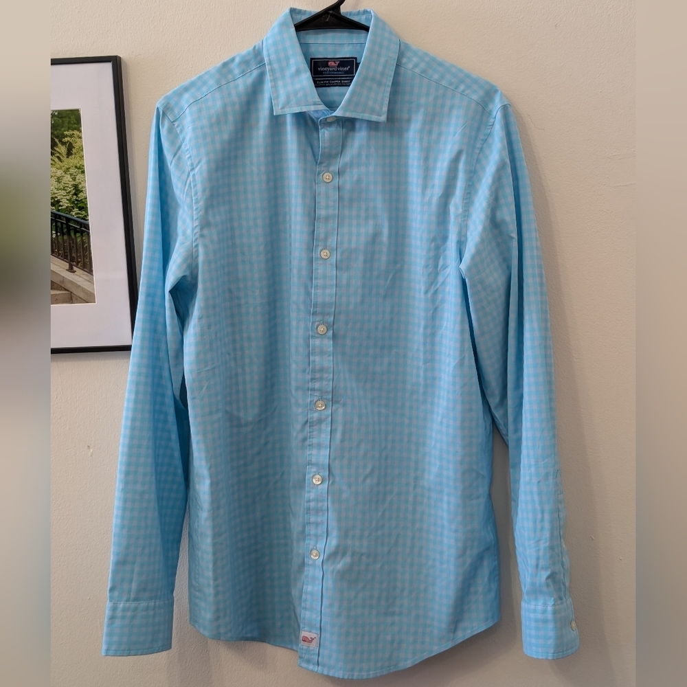 Vineyard Vines Light Blue Checkered Button Down Shirt